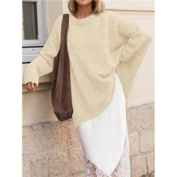 Womens Oversized Tunic Sweaters Beige
